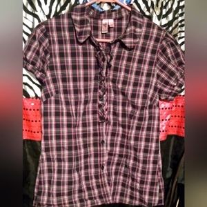 Dolled up pink and black plaid button up shirt